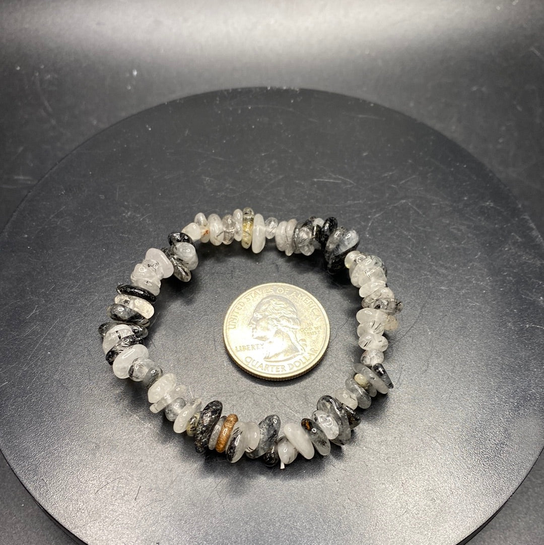 Black Tourmaline in Quartz Chip Bracelet