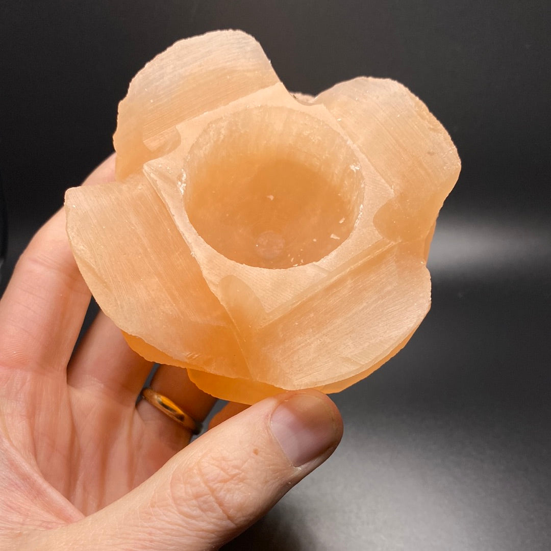 Orange Selenite Candle Holder - Flower