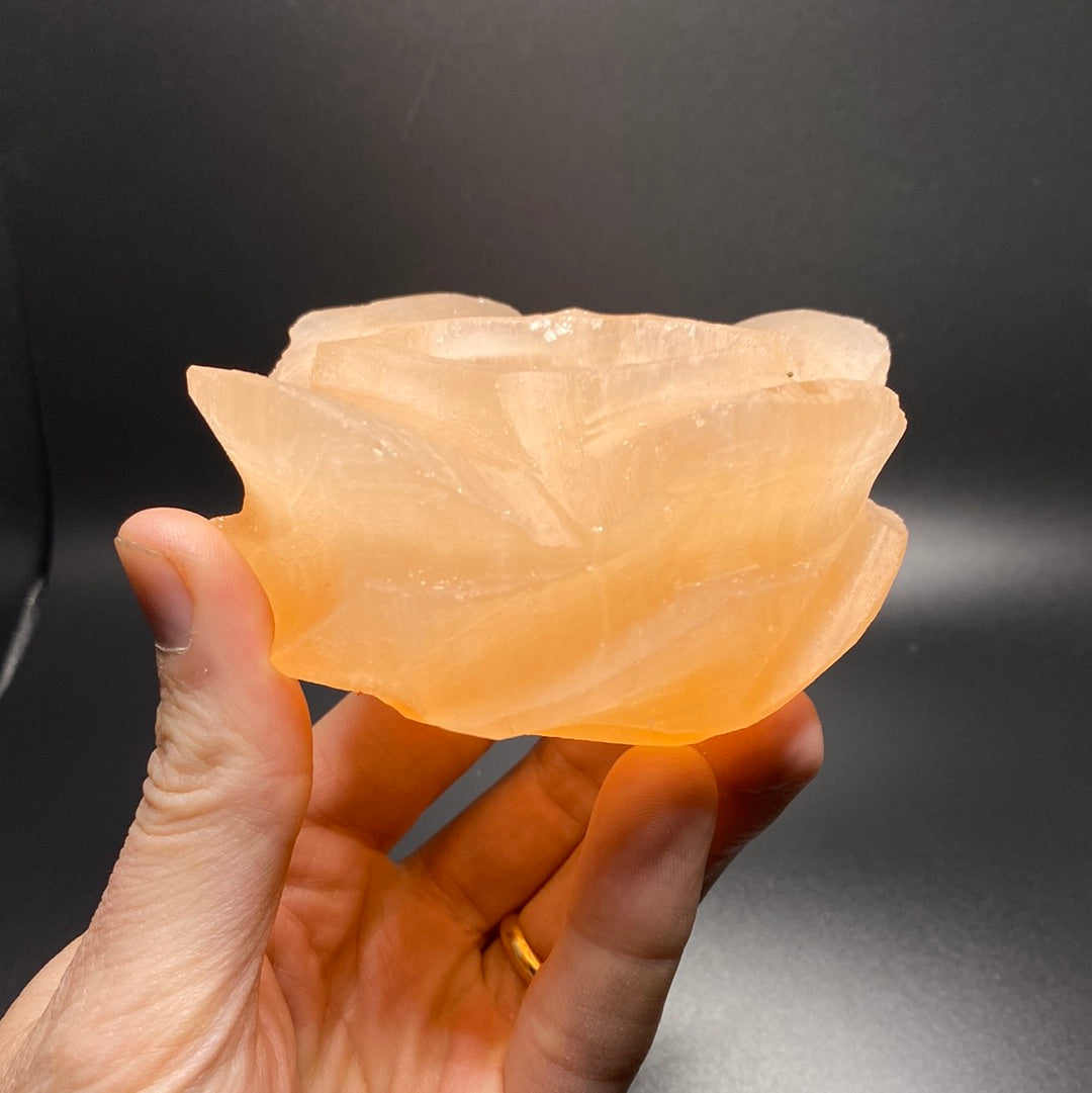 Orange Selenite Candle Holder - Flower