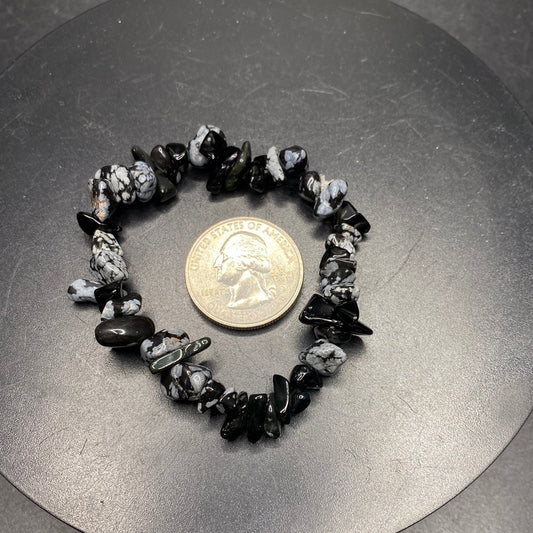 Snowflake Obsidian gem chip bracelet