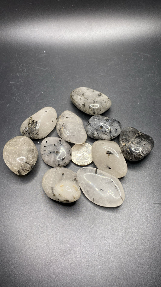 Black Tourmaline in Quartz Tumbles