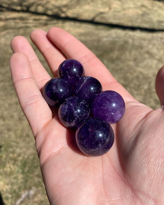 Group of Six Dark Purple Amethyst Mini Spheres