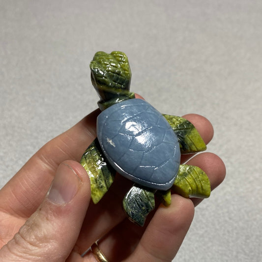 Turtle Carving made from Angelite and Serpentine Minerals