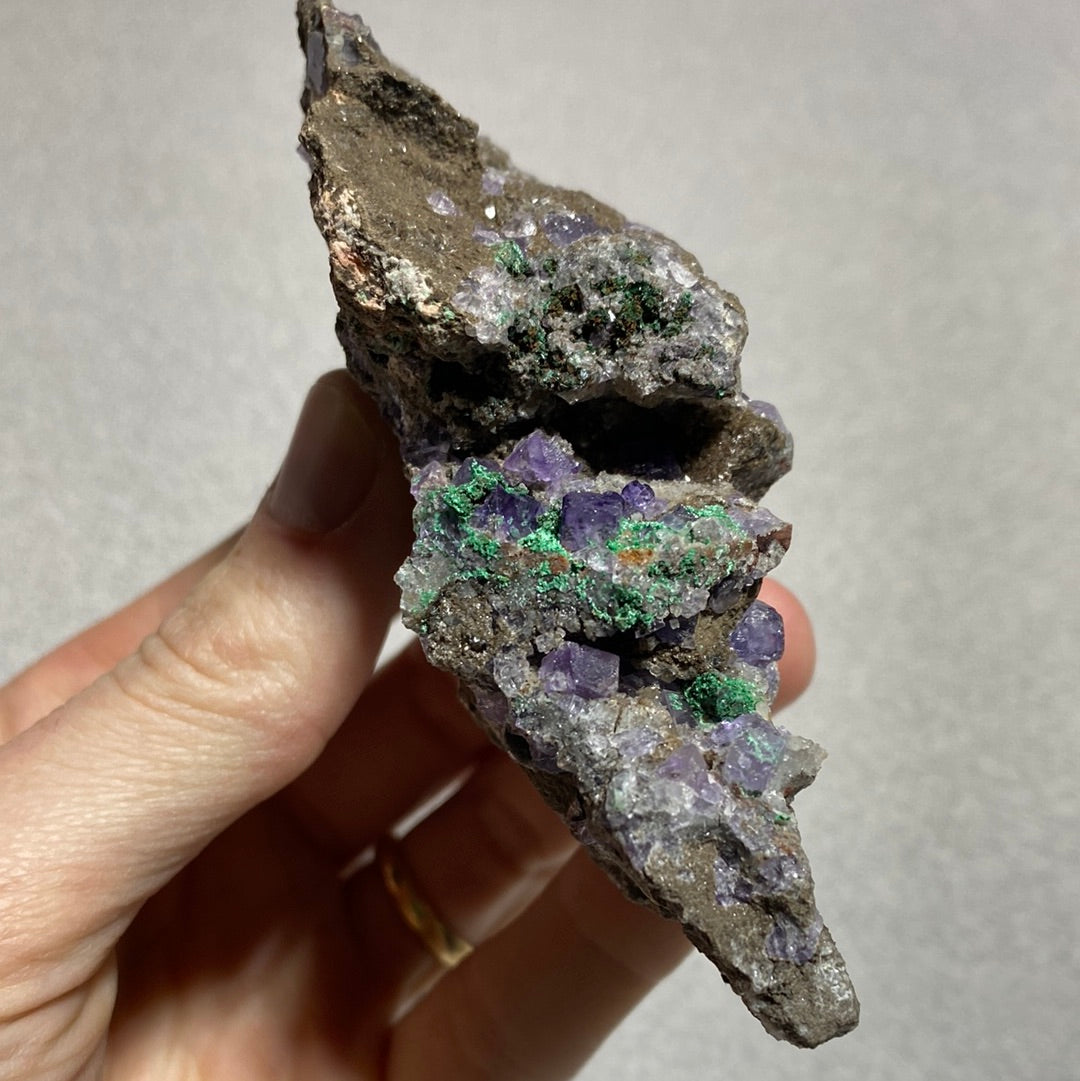 Malachite with Purple Fluorite and Barite - Mexico