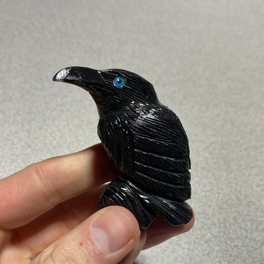 Black Onyx Raven Carving