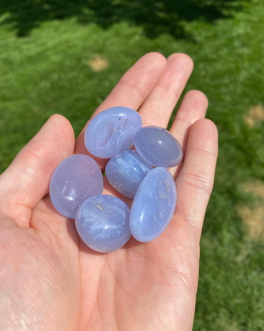Group of six Blue Lace Agate Tumbled stones